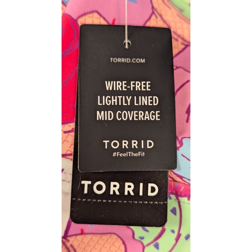 Torrid Women's Wireless High Neck Lattice Bikini Top Pink Ice Cream Cone Size 6 - Picture 5 of 11